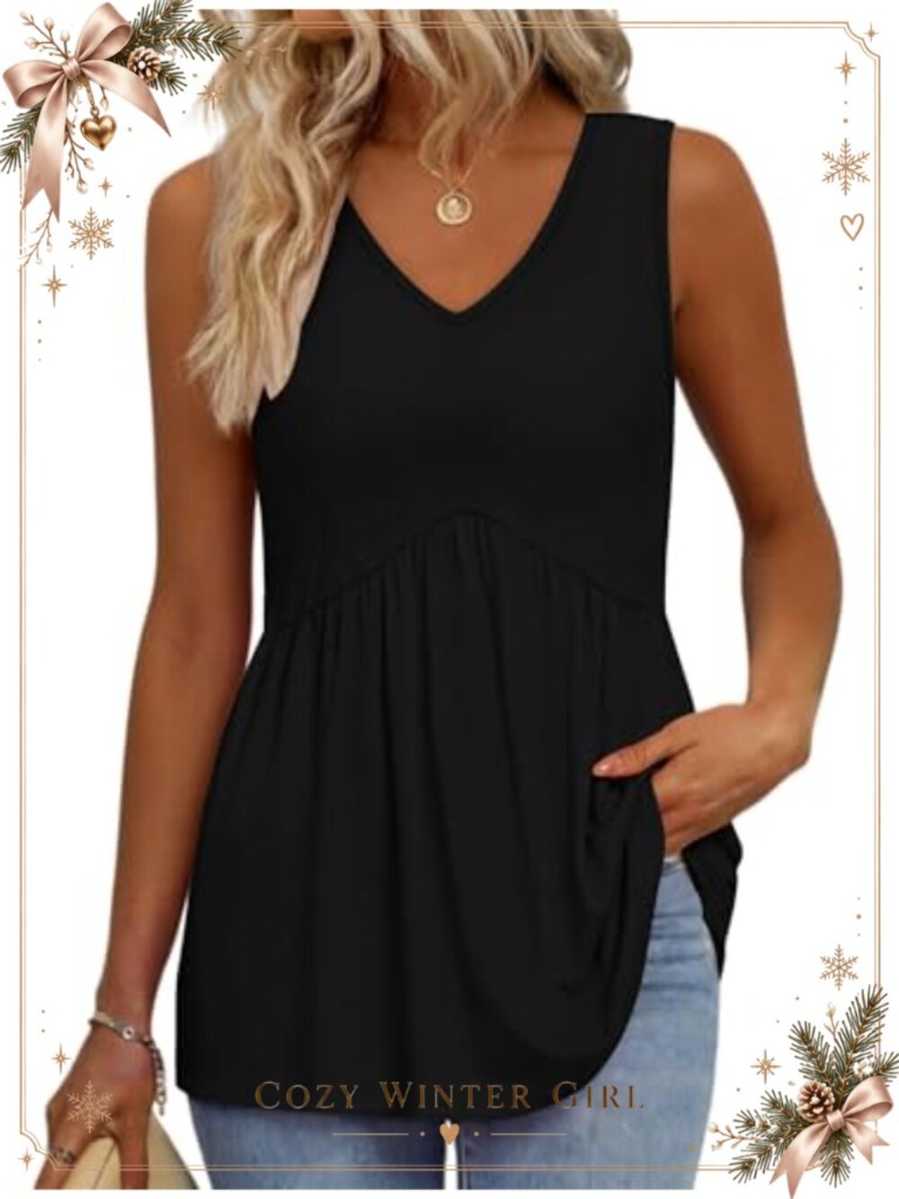 Womens Flowy Peplum Tank Top Sleeveless V Neck Babydoll Summer Tunic